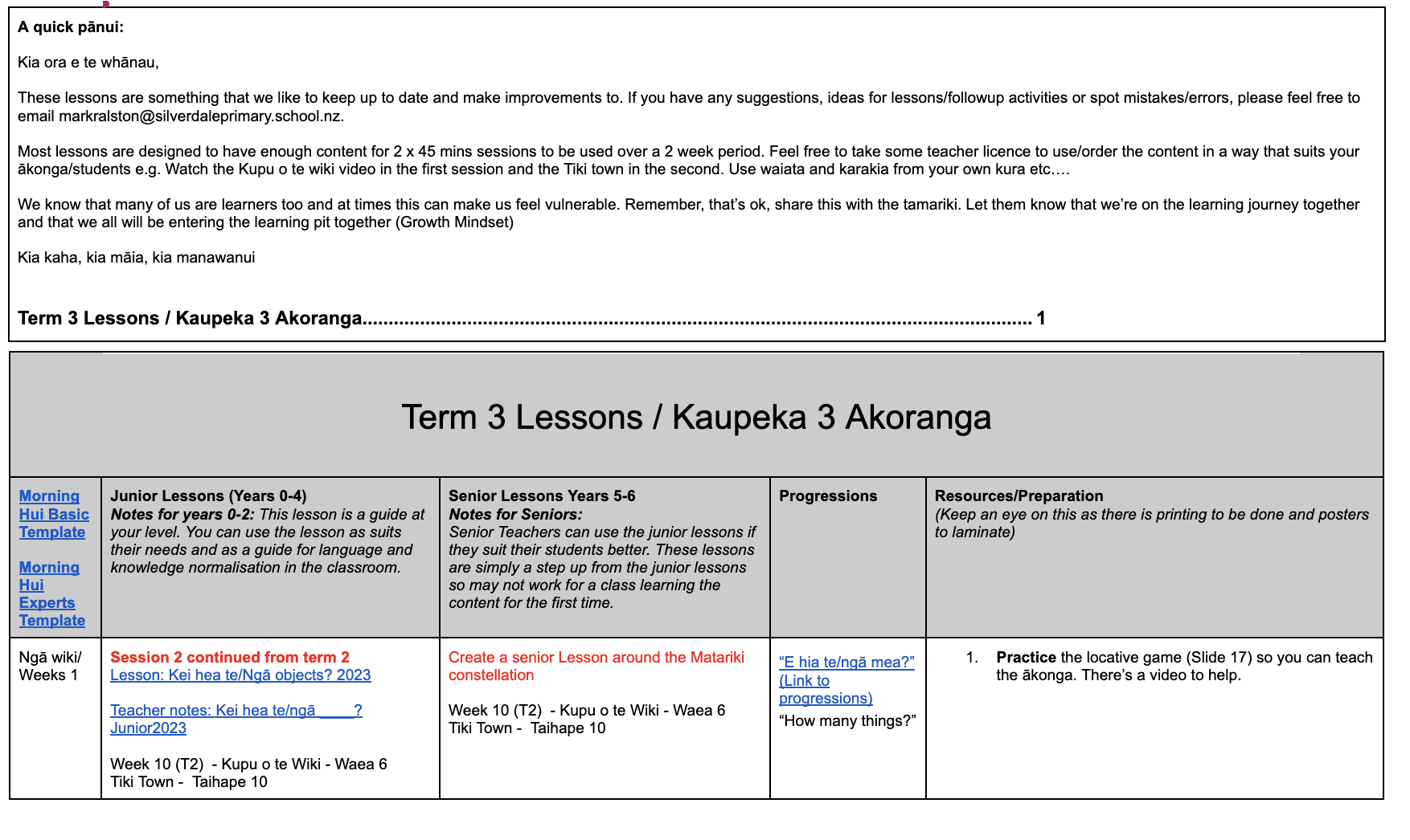 Kāhui Ako Māori Lessons Overview Term 3 2023